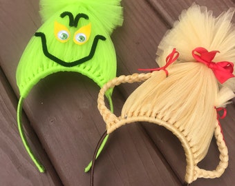 Grinch and Cindy Lou Who inspired Hair Headband Cindy Lou wig christmas ugly sweater party holiday Grinch Costume couples Christmas party