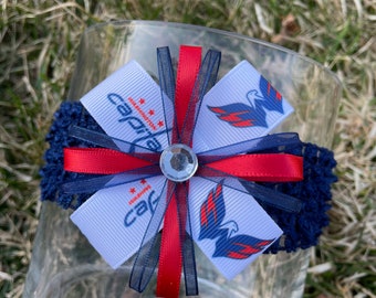 Washington Capitals Headband Hair Bow Capitals baby Bow Adults Washington Bow capitals hockey Hair Accessories capitals Brooch Pin