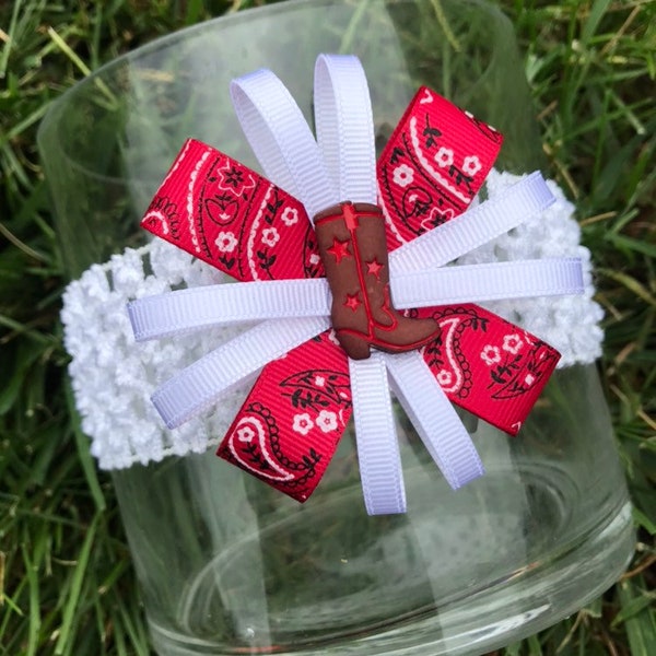 Western Hair Bow or Headband Red Cowgirl Bow Rodeo bow