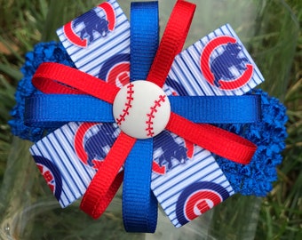 Chicago CUBS Baseball Hair Bow Headband cubbies bow chicago cubs baby bow Cubs pin