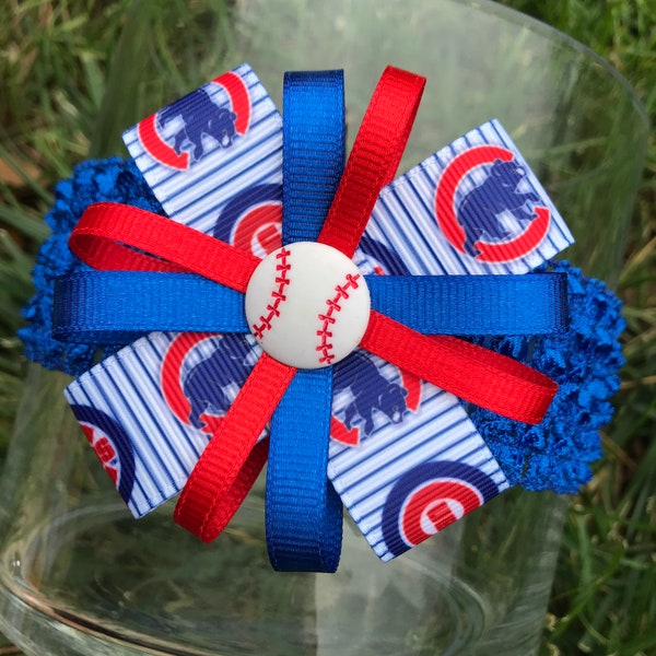 Chicago CUBS Baseball Hair Bow Headband cubbies bow chicago cubs baby bow Cubs pin