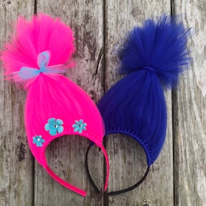 Princess Poppy and Branch Trolls Headband Poppy Headband Poppy Troll Headband Pink Tulle Headband Flower Headband Branch boys headband