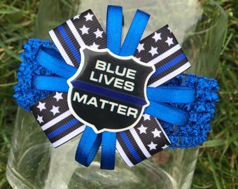 Blue Lives Matter Headband Hair Bow Police headband Police Baby Bow Blue line