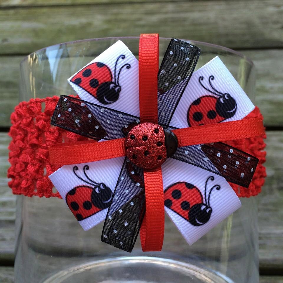 Ladybug Hair Bow Headband Ladybug Hairbow Lady Bug Clip Etsy