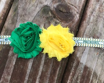 Green Bay Packers elastic Headband Packers flower headband Green Bay headband