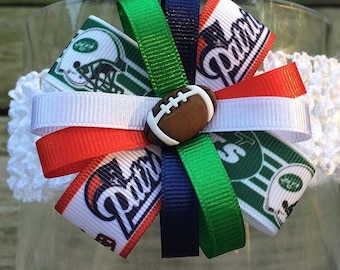 House Divided Team Hair Bow or Headband brooch pin Split team bow House Divided headband football hair bow