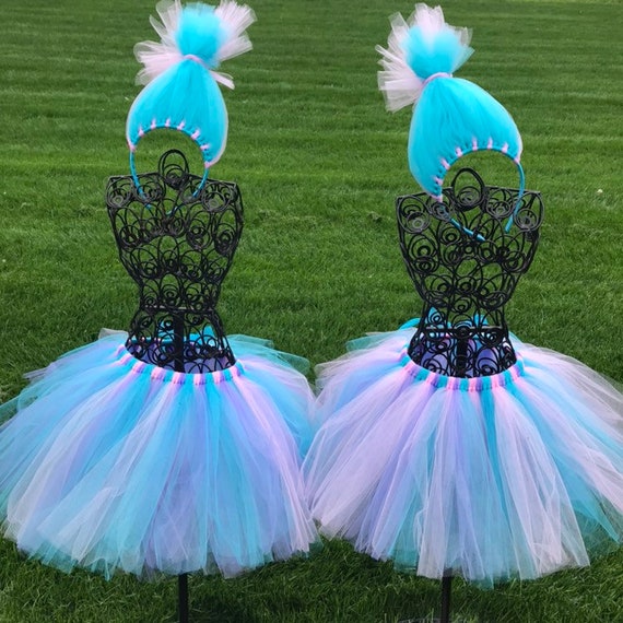 satin and chenille dress Satin and Chenille Trolls Inspired Tutu and Headband Troll Hair Headband  Tutu Skirt Trolls Costume Tutu Trolls Troll Hair Troll Wig Trolls