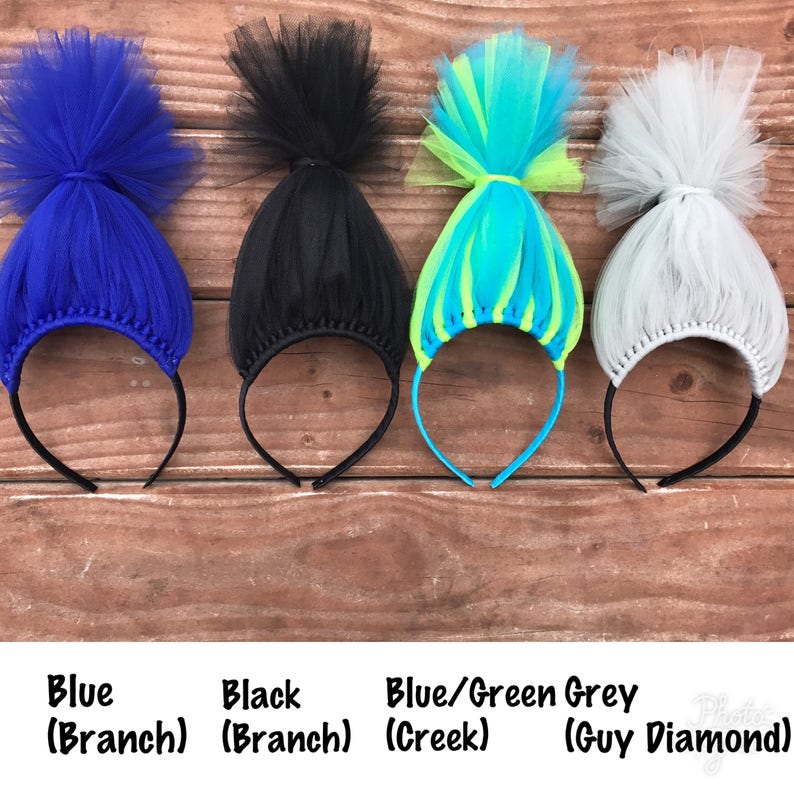 Trolls inspired Hair Headband Headband Poppy Troll Headband Wig Pink Tulle Headband rainbow Troll Hair Troll Wig troll party favors image 3