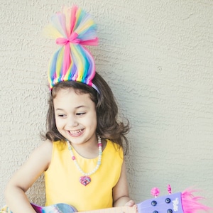 Trolls Headband Rainbow Headband Rainbow Troll Hair Headband Tulle Trolls Hair Headband Flower Headband Troll wig Rainbow wig Rainbow hat