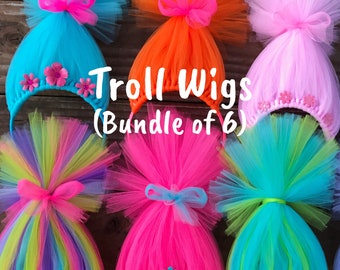 Troll Wigs (bundle of 6) Trolls party favors Troll wig headbands Troll headbands Troll hair troll costumes troll wig variety