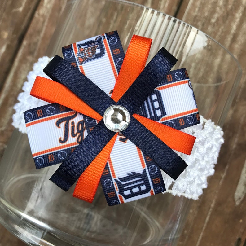 Detroit Tigers Baseball Hair Bow Headband Tigers bow Detroit | Etsy