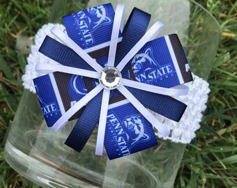 Penn State Nittany Lions Hair Bow Headband (baby, child, or adult) penn stare brooch pin Nittany Lions Bow Penn State Bow