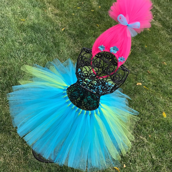 Vestido Fantasia Poppy Trolls + Tiara