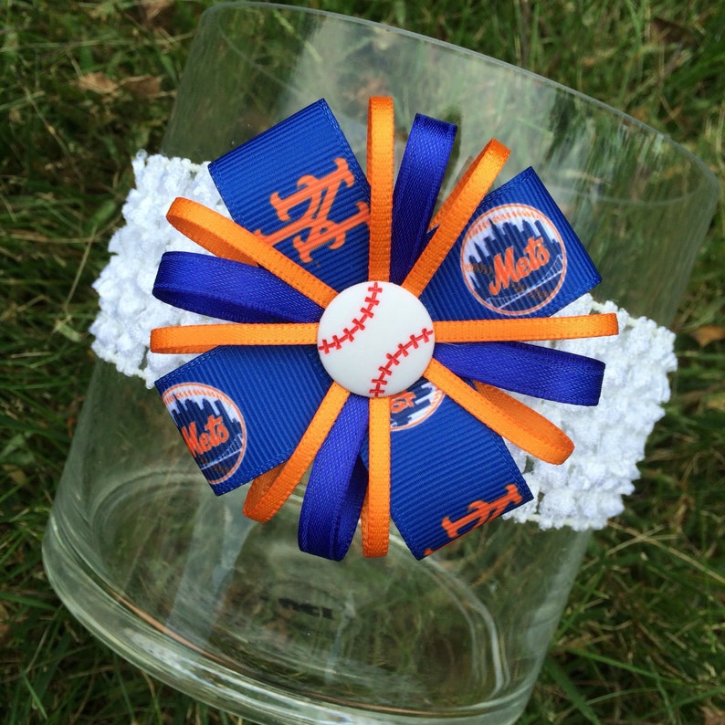 New York Mets Baseball Hair Bow Headband mets bow MLB baseball Etsy