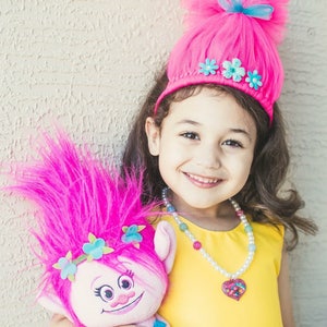 Trolls Headband Poppy Headband Poppy Troll Hair Princess Poppy Troll Hair Headband Pink Tulle Headband Flower Headband Princess Poppy