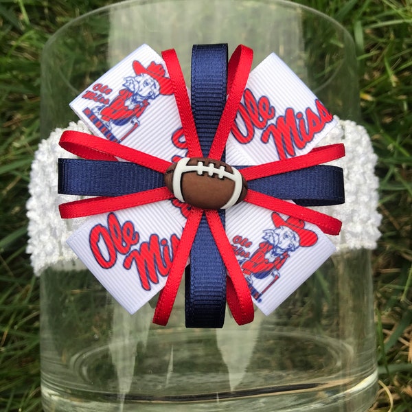 Ole Miss Headband or Hair Bow Ole Miss Baby Headband (baby/child/adult) University of Mississippi Girl Bow Rebels Ribbon Bow college