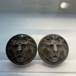 Conjunto de 2 puxadores de porta decorativos vintage em estanho com motivos de cabeça de leão