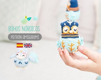 Patrón amigurumi Búhos Nórdicos - Patrón en ESPAÑOL e INGLÉS de ganchillo, PDF tutorial crochet, Búhos amigurumi