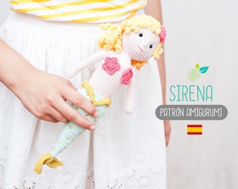 Patrón amigurumi Sirena- Patrón en ESPAÑOL de ganchillo, PDF tutorial crochet, muñeca sirena amigurumi