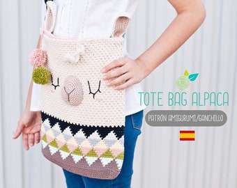 Patrón amigurumi Tote bag Alpaca- Patrón en ESPAÑOL de ganchillo, PDF tutorial crochet, tote bag alpaca amigurumi