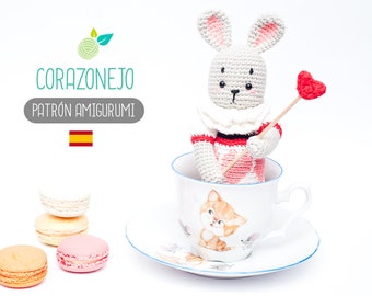 Patrón amigurumi Corazonejo- Patrón en ESPAÑOL de ganchillo, PDF tutorial crochet, conejo corazones amigurumi