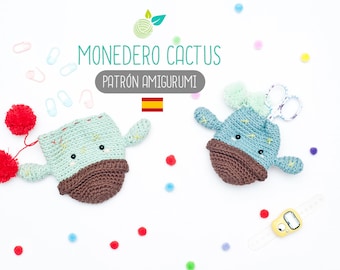 Patrón amigurumi Monedero Cactus - Patrón en ESPAÑOL de ganchillo, PDF tutorial crochet, Monedero cactus amigurumi