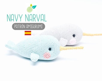 Patrón amigurumi Navy Narval - Patrón en ESPAÑOL de ganchillo, PDF tutorial crochet, narval amigurumi