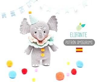 Patrón amigurumi Elifante- Patrón en ESPAÑOL de ganchillo, PDF tutorial crochet, muñeco elefante amigurumi