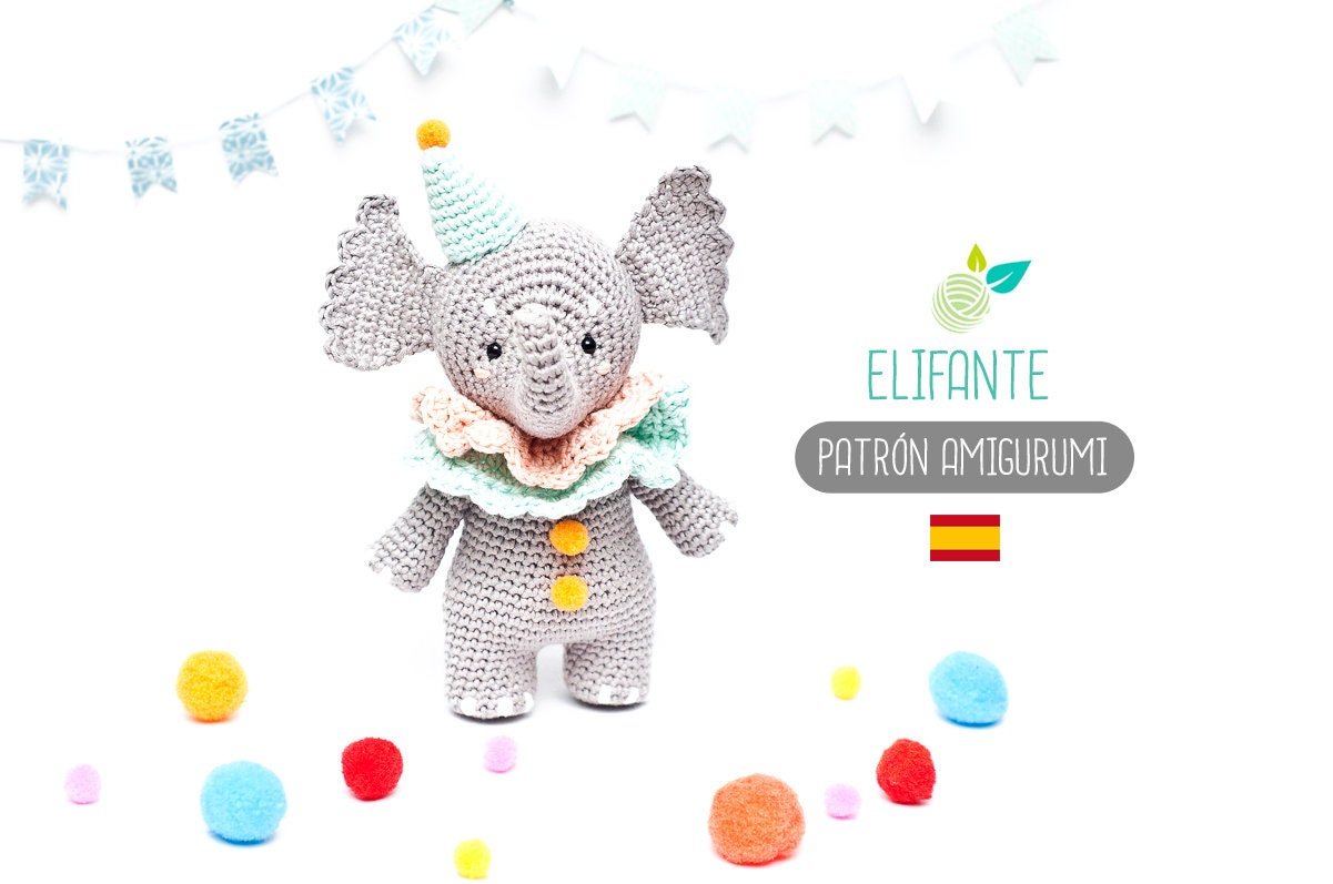Patrón amigurumi Elifante- Patrón en ESPAÑOL de ganchillo, PDF tutorial crochet, muñeco elefante amigurumi