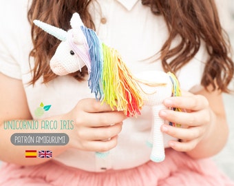 Patrón amigurumi Unicornio Arco Iris - Patrón en ESPAÑOL e INGLÉS de ganchillo, PDF tutorial crochet, Unicornio Arco Iris amigurumi