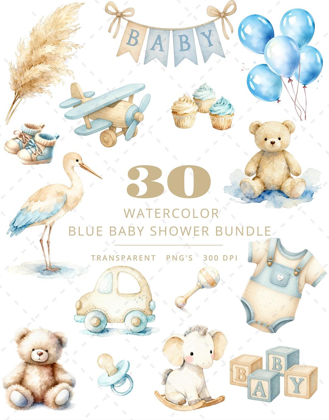 Baby Shower Clipart Bundle Boy – Watercolor Baby Clipart PNG – Blue ...