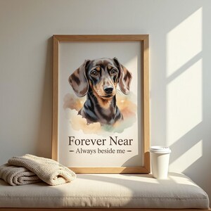Affiche commémorative pour teckel, aquarelle en hommage au deuil animalier, décoration murale souvenir pour chien