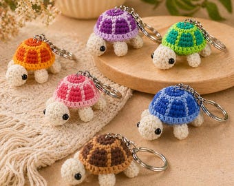 Chaveiro de Tartaruga de Crochê – Chaveiro de Tartaruga Amigurumi, Pingente de Tartaruga de Pelúcia Fofo, Mini Animal de Crochê, Chaveiro de Tartaruga Kawaii, Enfeite para Bolsa