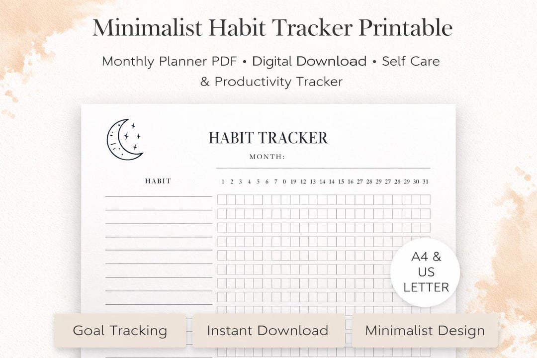 Minimalist Habit Tracker Printable | Monthly Goal Planner PDF (digital ...