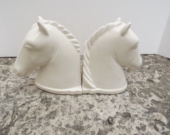 Abington Horse Head White Bookends, Original Stickers, Art Pottery, Home Decor, Horse Lovers, Circa 1936