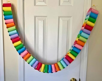 Chunky Rainbow Paper Chain Garland | Handmade Party Banner, Playroom Decor