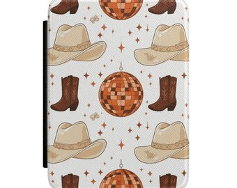 Cowboy Hat Disco Pattern Kindle Case | Western Boots & Disco Ball Sleeve