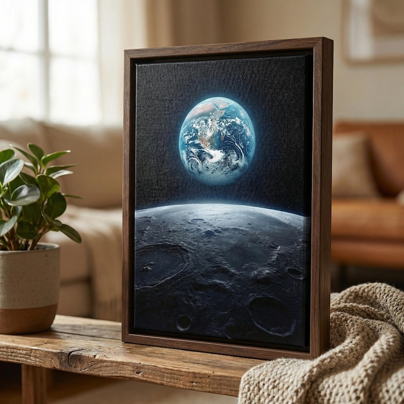 Earth Moon Art Wall Decor Space Bedroom Celestial Canvas Print Poster ...