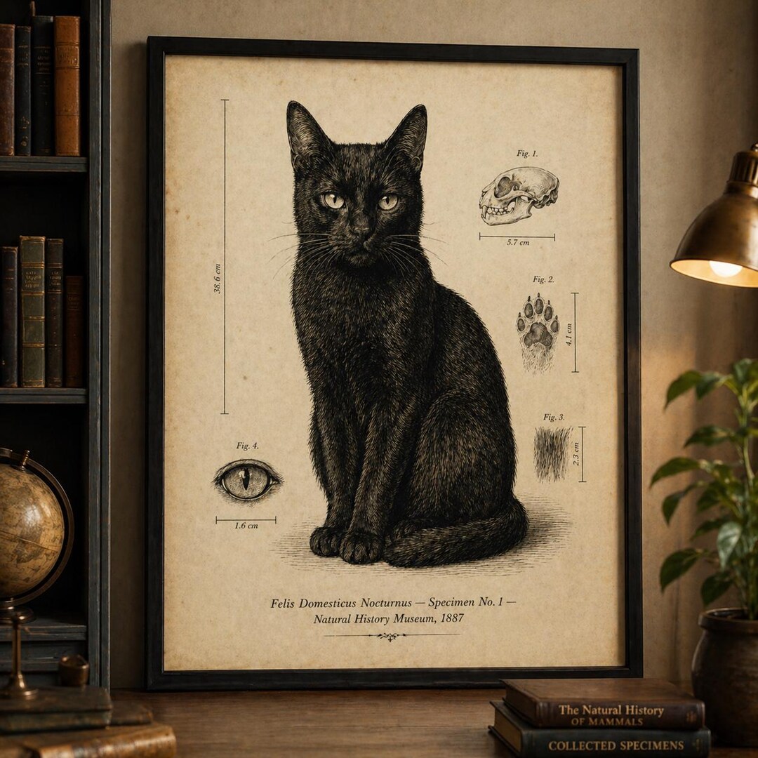Black Cat Vintage Wall Art Natural History Cat Poster Dark Academia ...