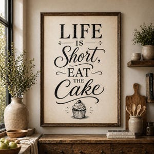 Wall Art For Restaurant & Kitchen, Quote Poster Bakery Decor, Farmhouse Kitchen Print, Gift for Dessert Lover, Black and white Wall Art