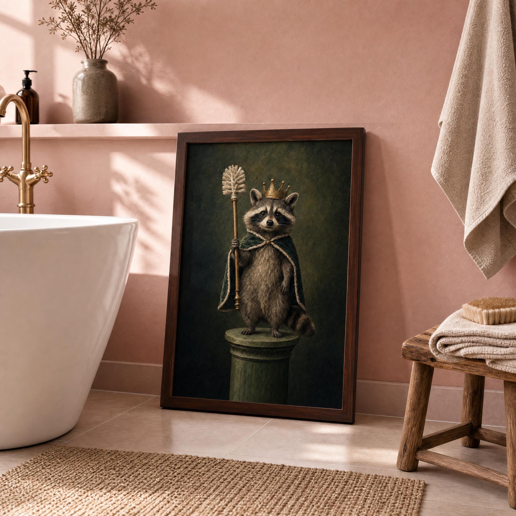 Raccoon Bathroom Wall Art, Funny Animal Toilet Print, Quirky Powder ...