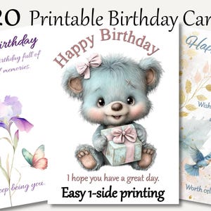 Printable Birthday Card Bundle (20 Pack) – 5x7 Folded Cards, Instant Download, Printable Greeting Cards, Birthday Cards for All Ages