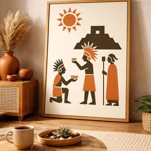 Aztec Ceremony Poster – Mesoamerican Ritual Art Print