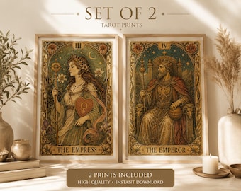 Juego de láminas del Tarot del Emperador y la Emperatriz | Arte mural místico vintage