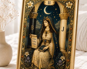 Lámina de tarot de la Suma Sacerdotisa, arte mural mágico para imprimir, decoración celestial para dormitorio, póster de tarot vintage, descarga digital mística