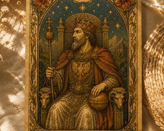 Lámina del Tarot del Emperador | Arte mural místico vintage | Descarga digital Art Nouveau