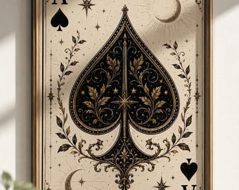 Lámina decorativa imprimible del As de Picas, póster vintage de cartas celestiales, decoración gótica.
