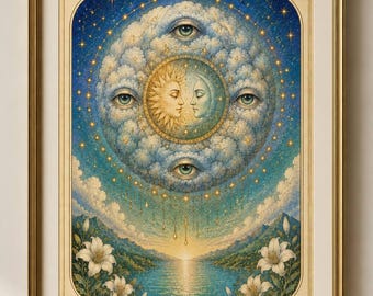 Lámina del Tarot del Mundo, Arte mural celestial, Póster místico del sol y la luna, Decoración espiritual, Regalo bohemio para el hogar, Arte para sala de meditación, Decoración para estudio de yoga