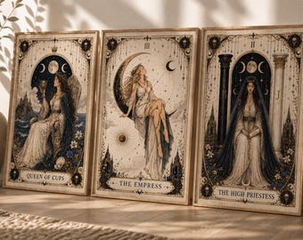 Conjunto de pósteres de Tarot Celestial para imprimir, arte de pared, Reina de Copas, Emperatriz Suma Sacerdotisa, decoración gótica lunar, descarga digital mística