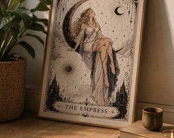 Lámina decorativa imprimible del Tarot de la Emperatriz, póster de la Diosa Luna Celestial, decoración gótica de brujas, lámina de arte Dark Academia descargable